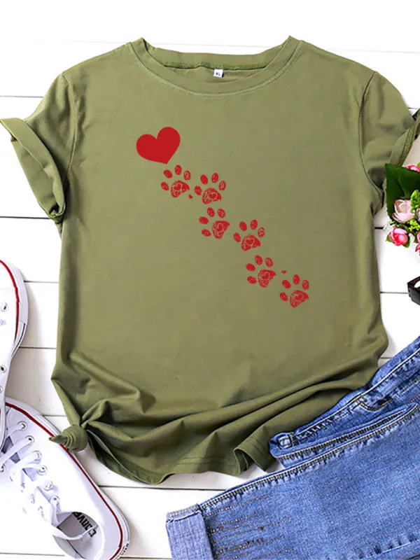Love Animal Footprint Casual Cotton Short-sleeved T-shirt
