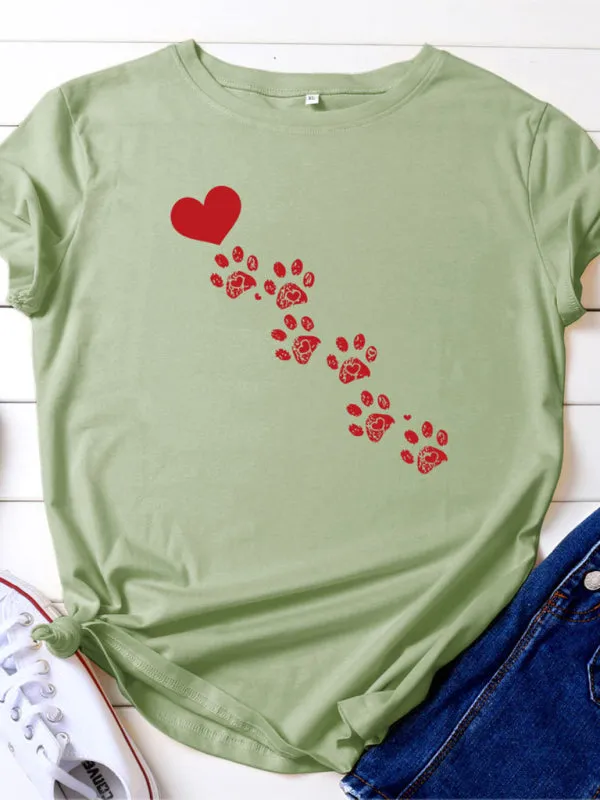 Love Animal Footprint Casual Cotton Short-sleeved T-shirt