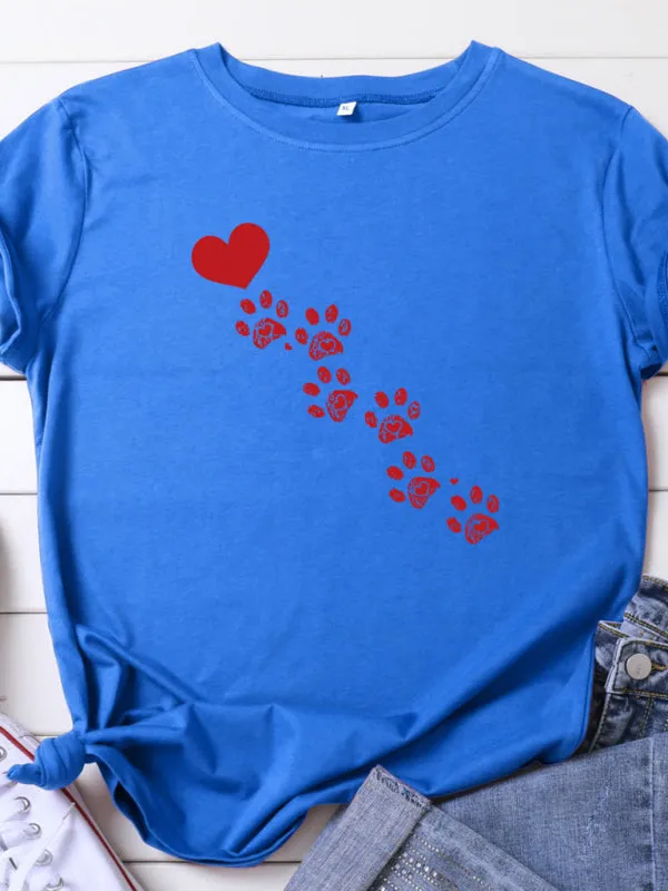 Love Animal Footprint Casual Cotton Short-sleeved T-shirt