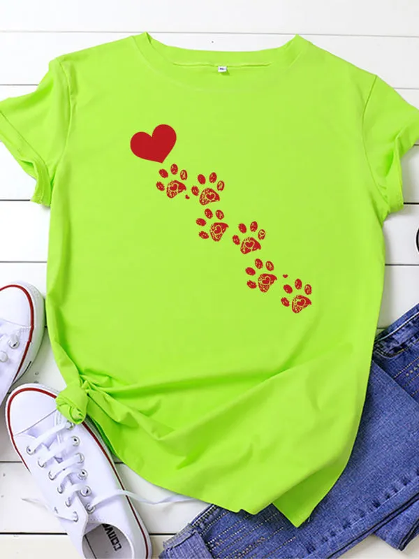 Love Animal Footprint Casual Cotton Short-sleeved T-shirt