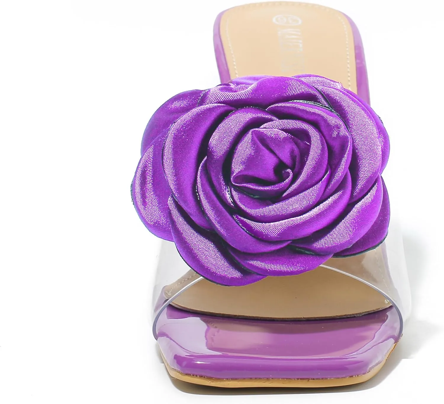 MAIERNISI JESSI Women Flowers High Heels Mules Sandals Square Toe Slip on Dress Bridal Wedding Sandals