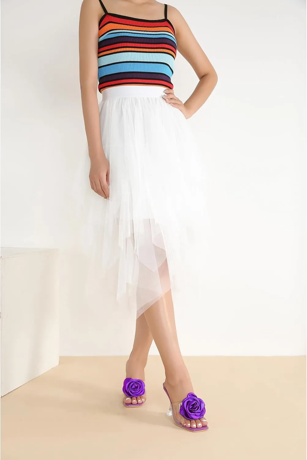 MAIERNISI JESSI Women Flowers High Heels Mules Sandals Square Toe Slip on Dress Bridal Wedding Sandals