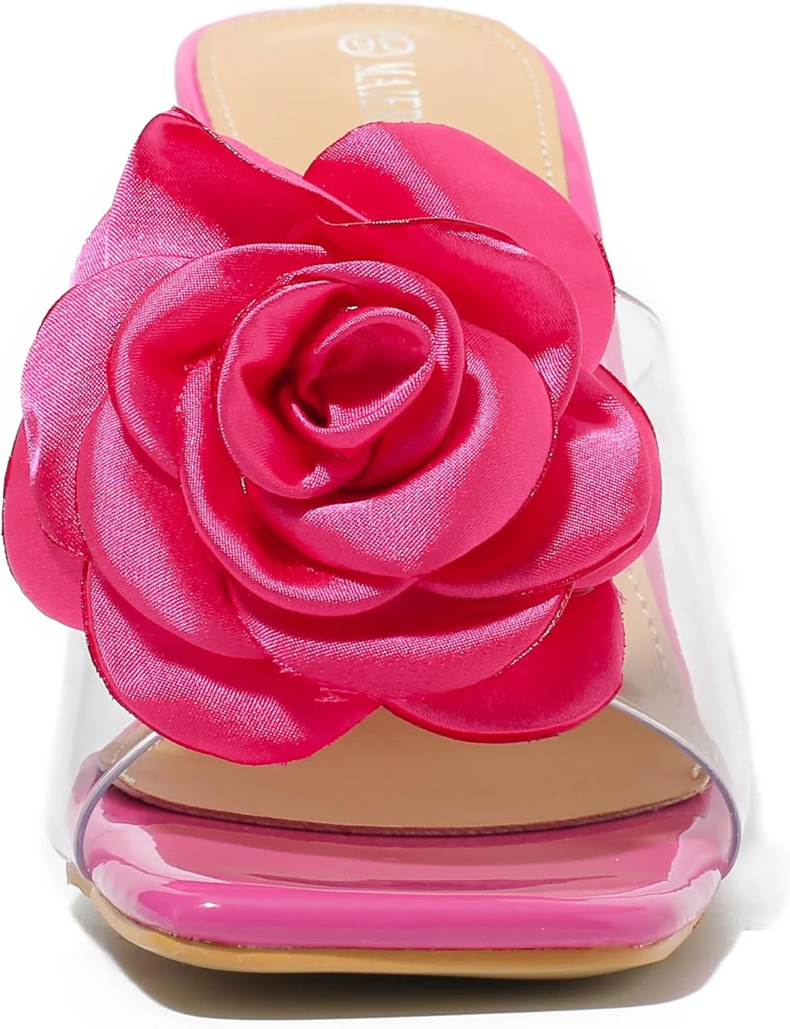 MAIERNISI JESSI Women Flowers High Heels Mules Sandals Square Toe Slip on Dress Bridal Wedding Sandals