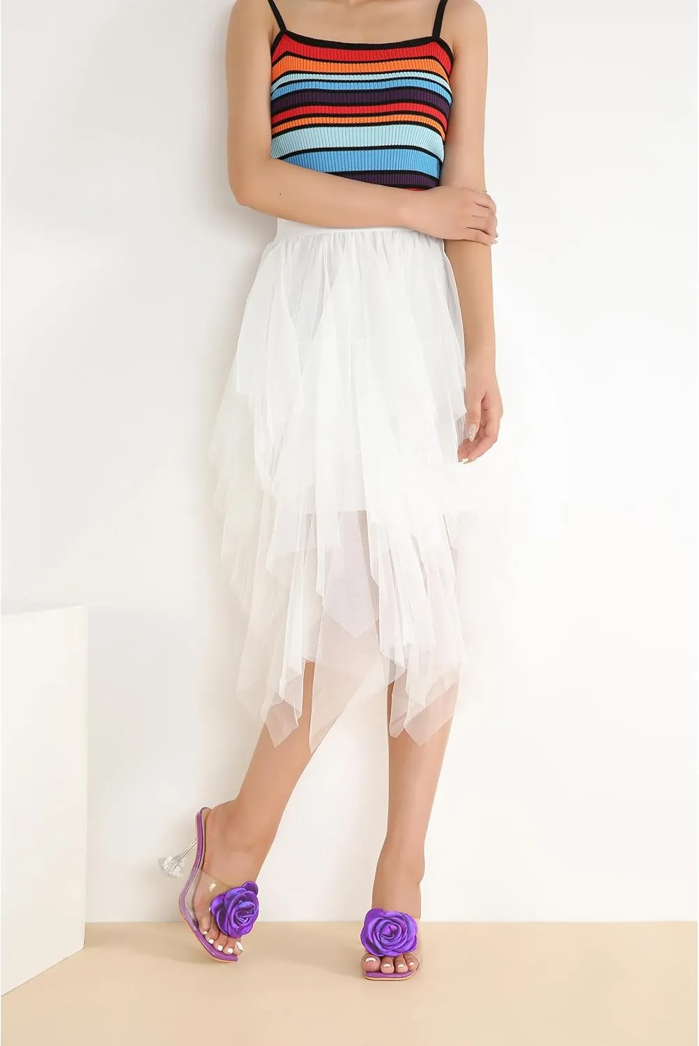 MAIERNISI JESSI Women Flowers High Heels Mules Sandals Square Toe Slip on Dress Bridal Wedding Sandals