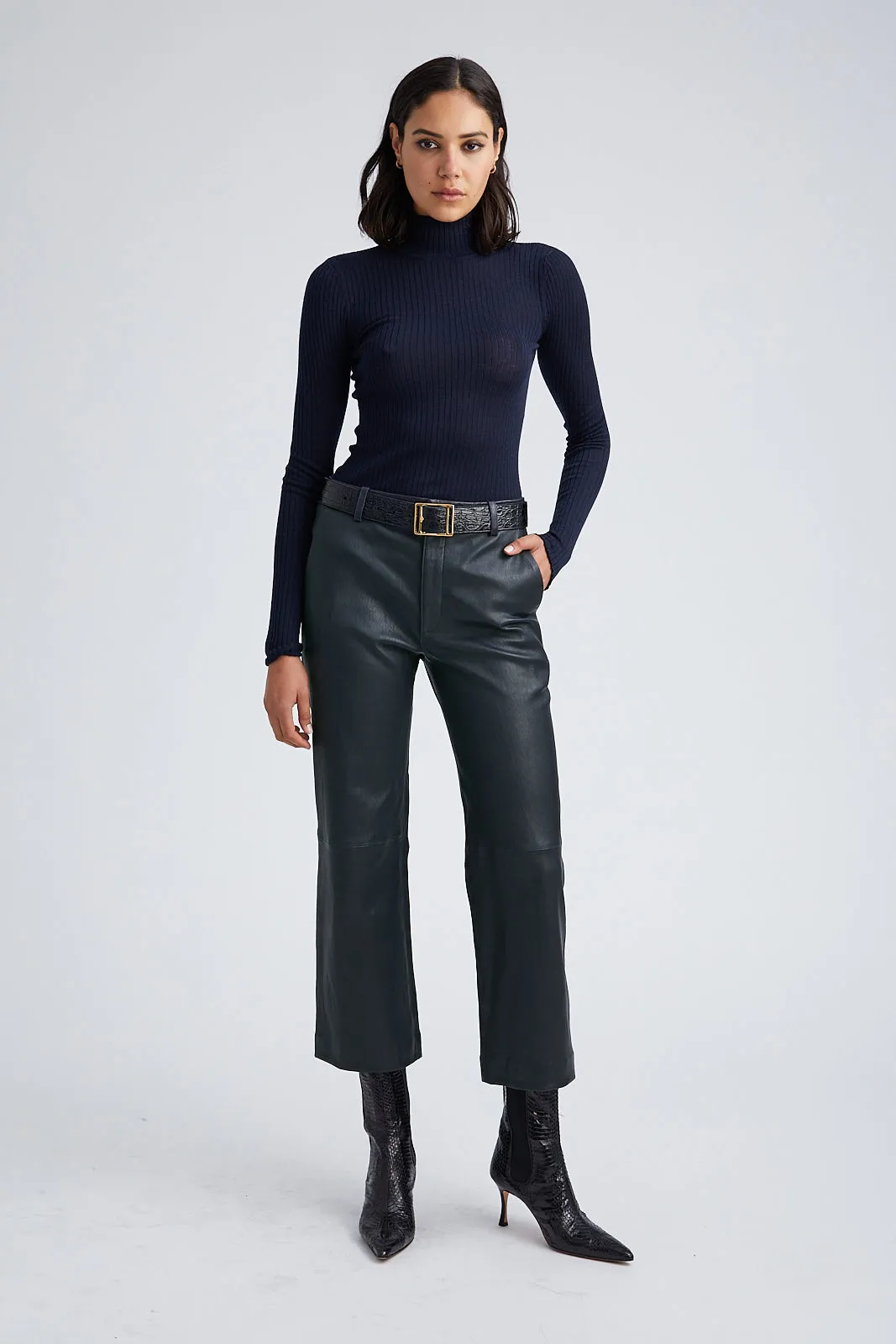 Midnight Leather Cropped Trousers