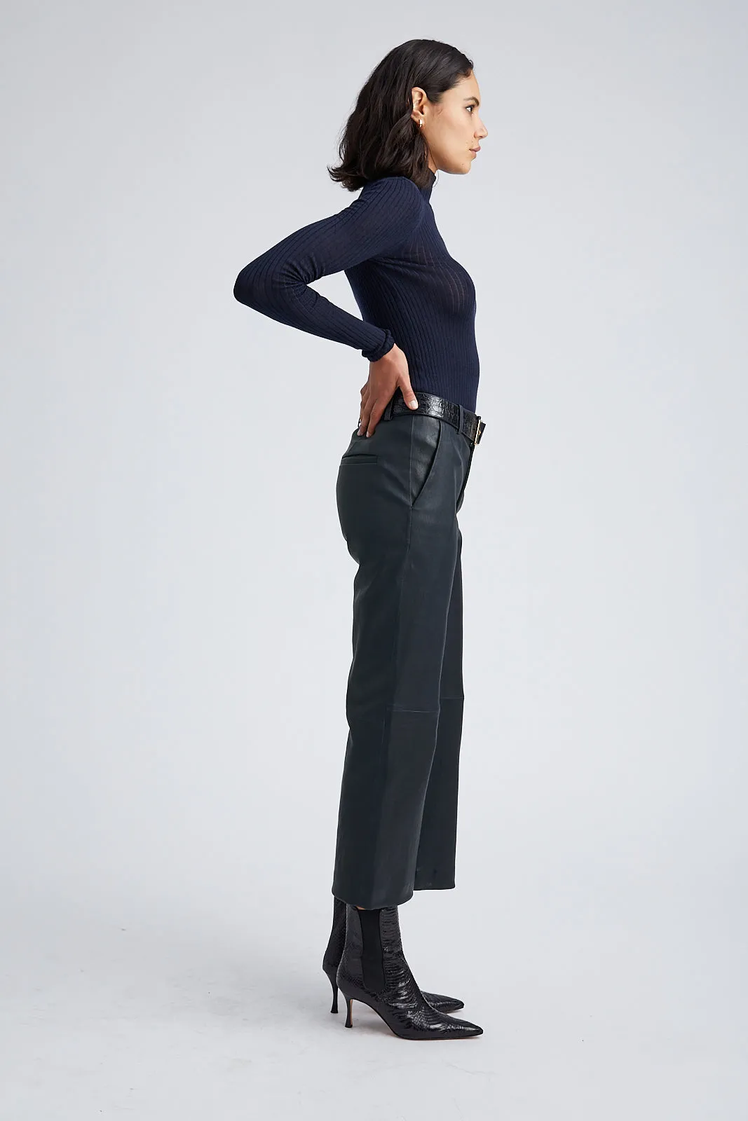 Midnight Leather Cropped Trousers