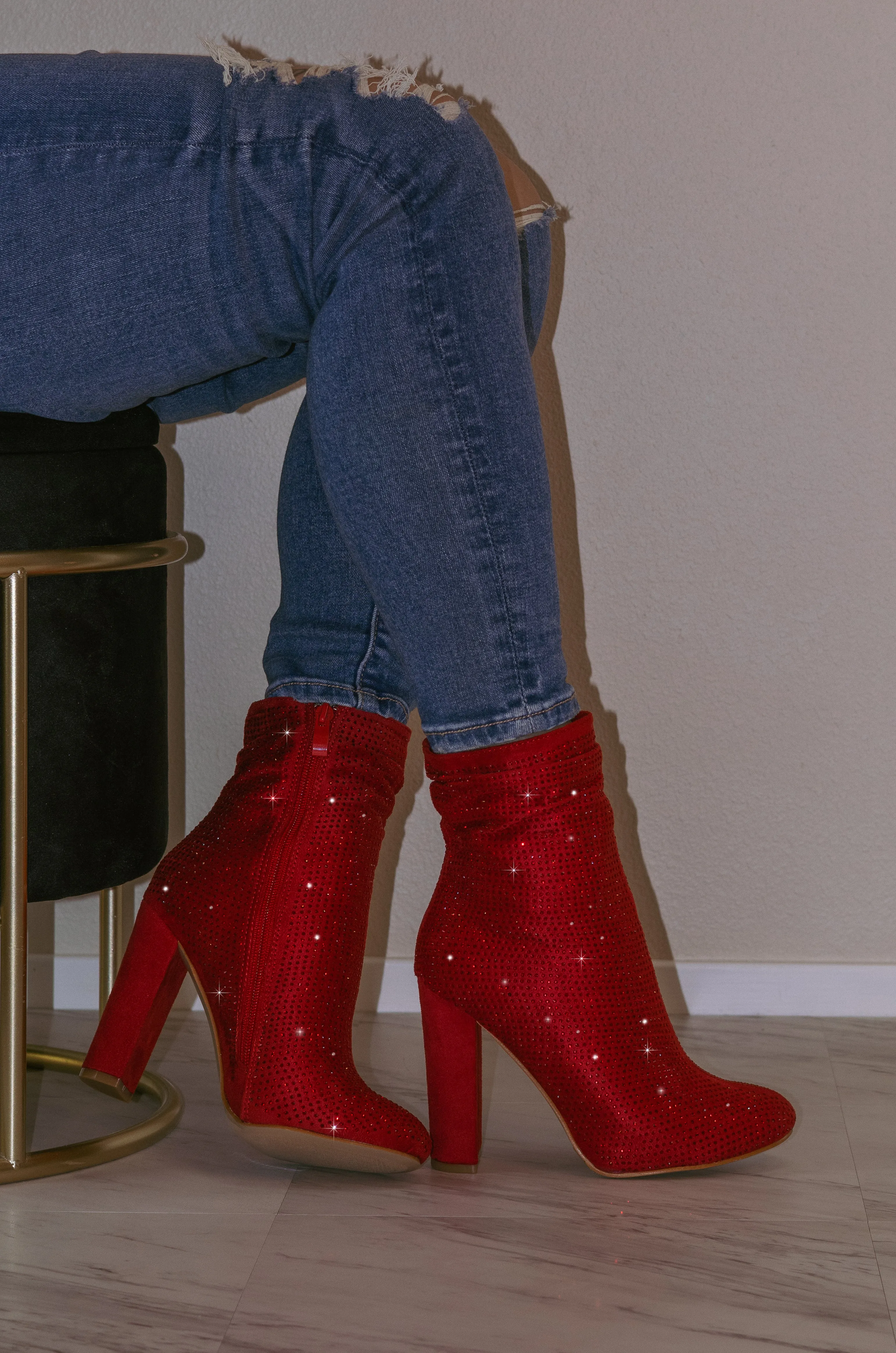 Mirage - Women's Embellished Rhinestone Ankle Boots, Sparkly Party Boots, Stylish Evening Footwear, Trendy Heeled Booties, Glamorous Night Out Shoes