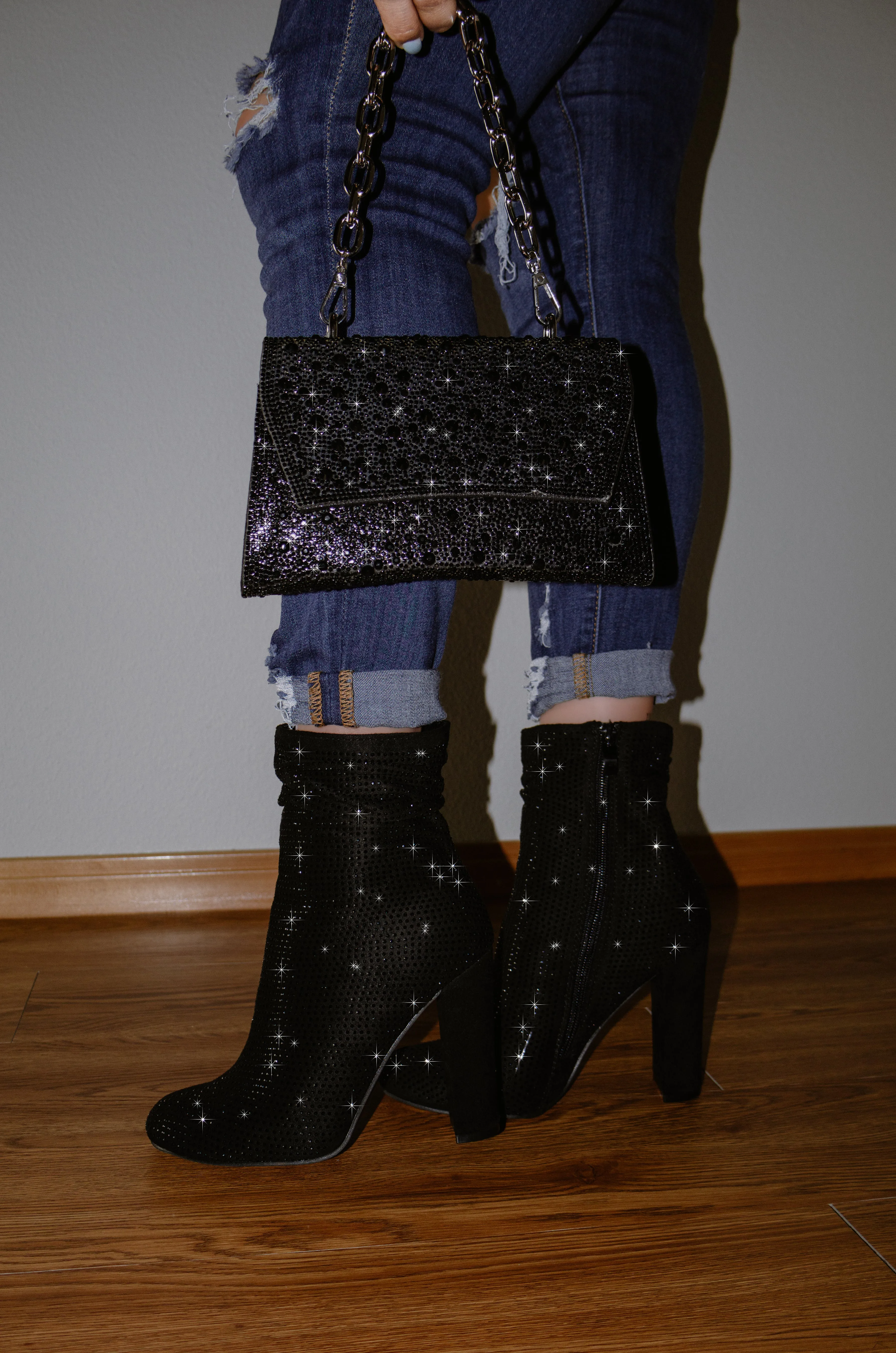 Mirage - Women's Embellished Rhinestone Ankle Boots, Sparkly Party Boots, Stylish Evening Footwear, Trendy Heeled Booties, Glamorous Night Out Shoes