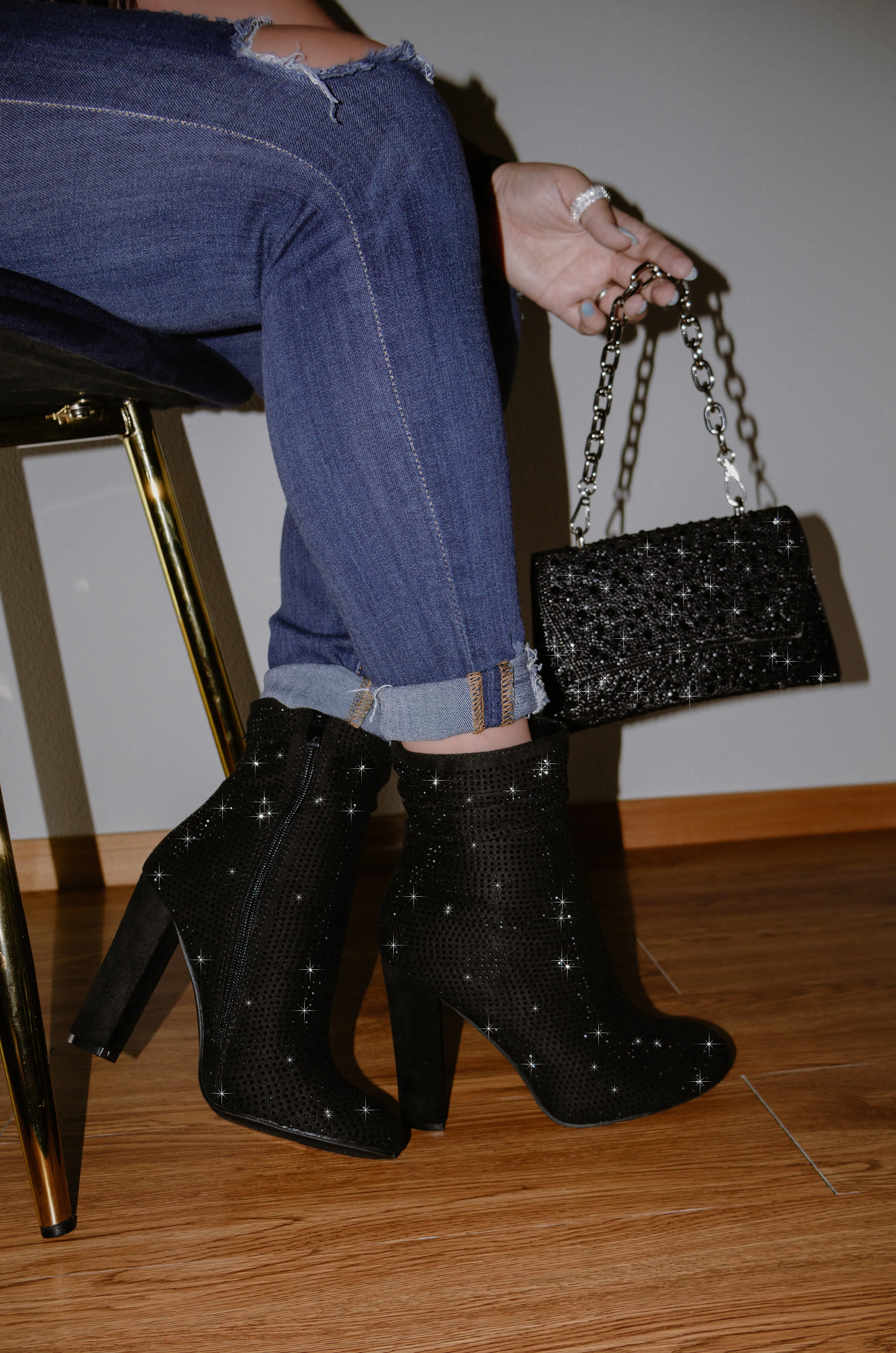 Mirage - Women's Embellished Rhinestone Ankle Boots, Sparkly Party Boots, Stylish Evening Footwear, Trendy Heeled Booties, Glamorous Night Out Shoes