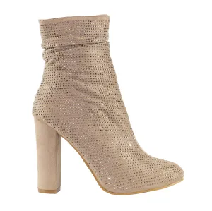 Mirage - Women's Embellished Rhinestone Ankle Boots, Sparkly Party Boots, Stylish Evening Footwear, Trendy Heeled Booties, Glamorous Night Out Shoes
