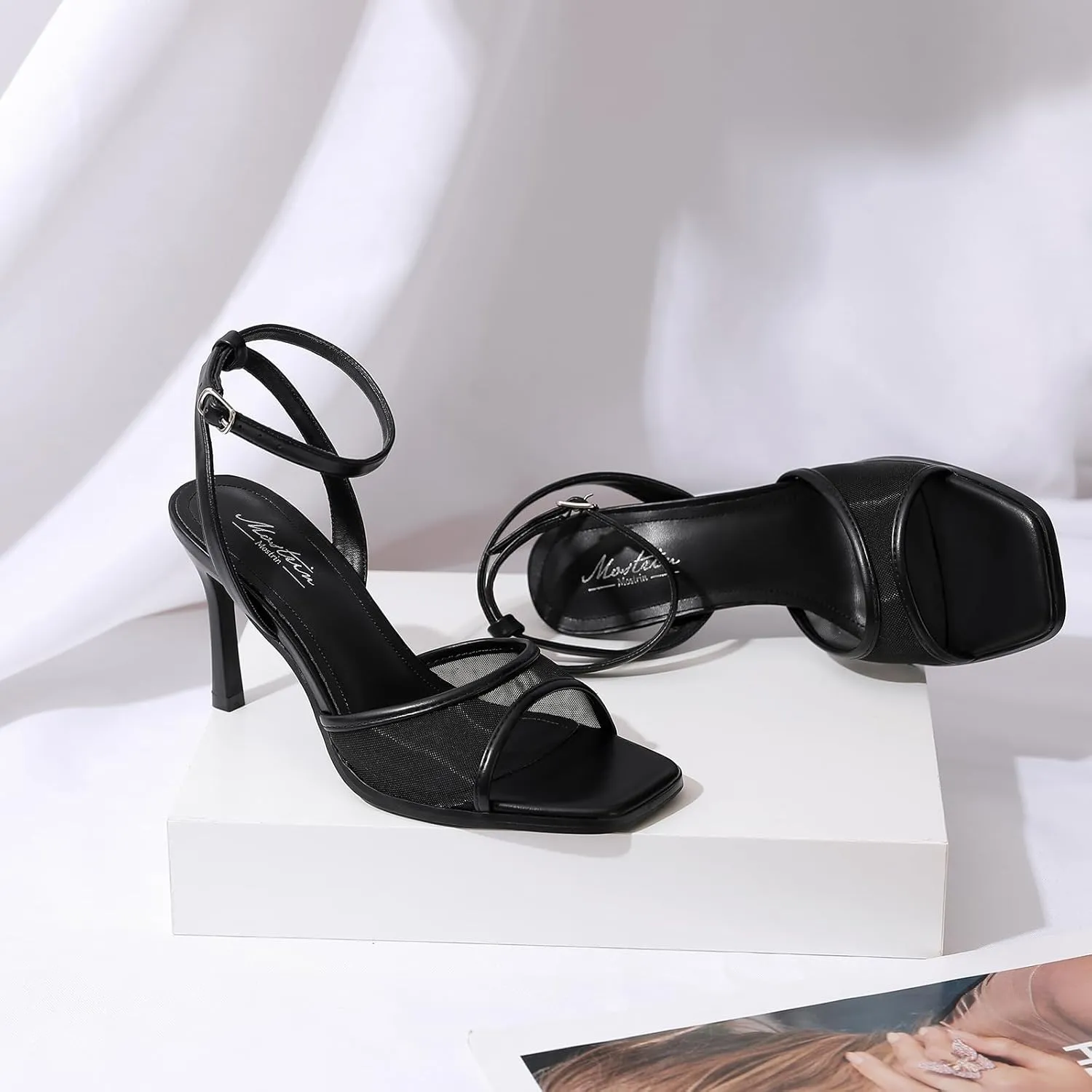 Mostrin Heels for Women Square Open Toe Heeled Sandals Ankle Strap Sexy Peep Toe High Heels for Party, Prom, Wedding Dressy Pumps Shoes