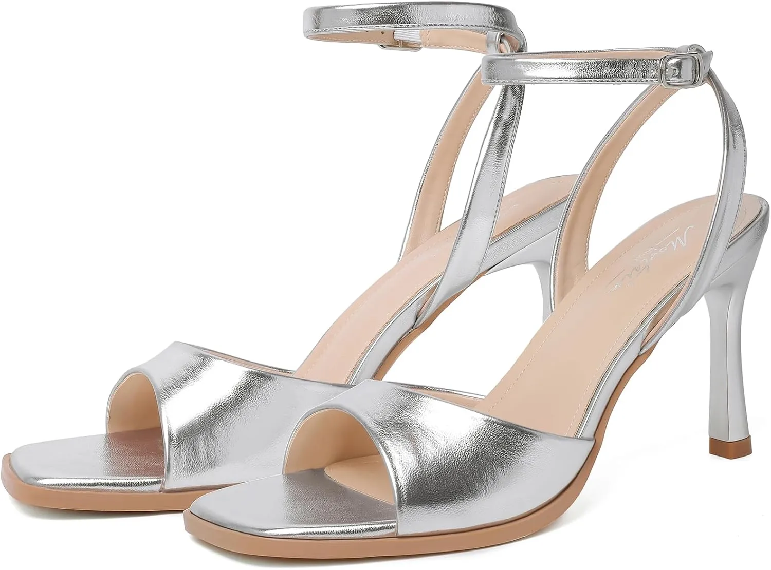 Mostrin Heels for Women Square Open Toe Heeled Sandals Ankle Strap Sexy Peep Toe High Heels for Party, Prom, Wedding Dressy Pumps Shoes