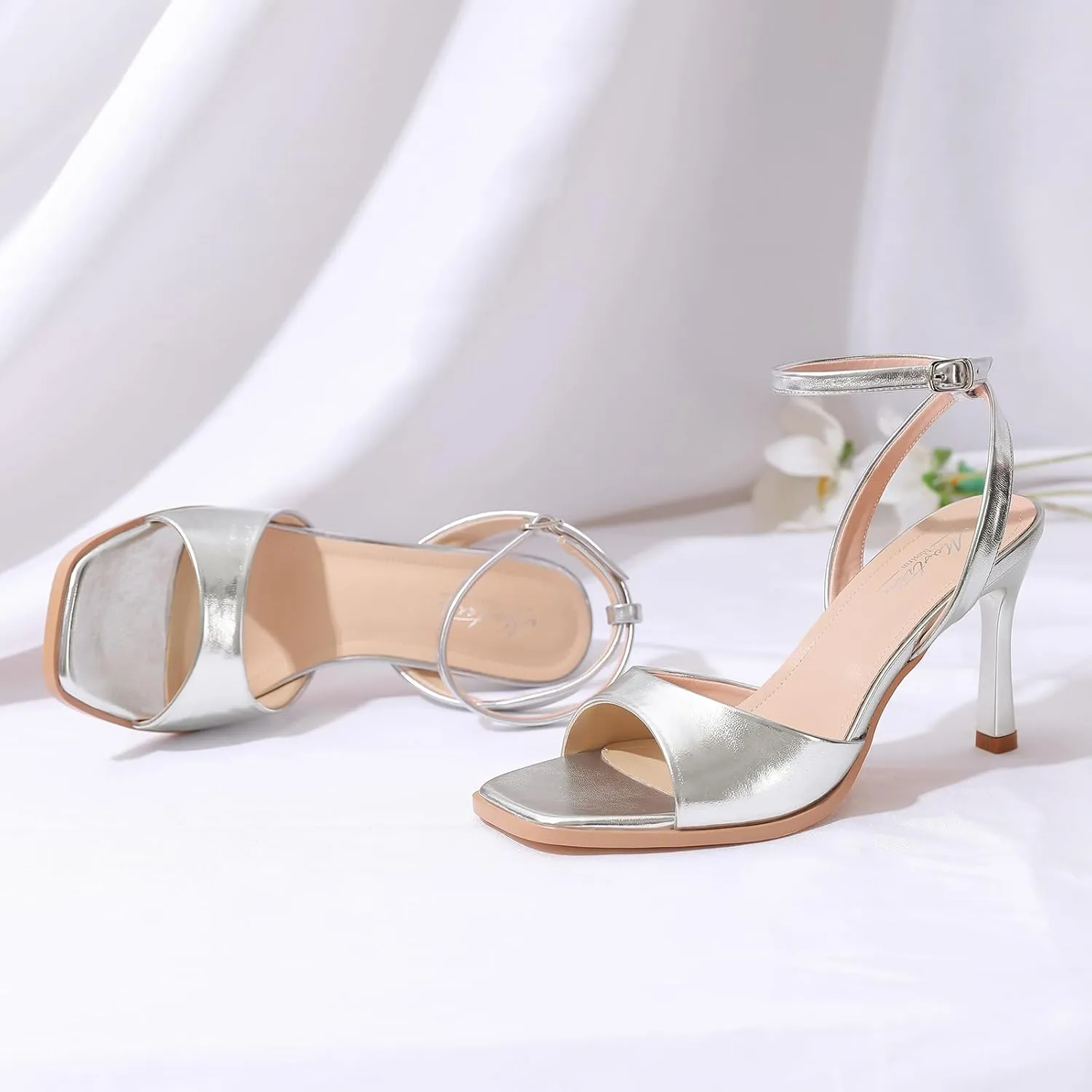 Mostrin Heels for Women Square Open Toe Heeled Sandals Ankle Strap Sexy Peep Toe High Heels for Party, Prom, Wedding Dressy Pumps Shoes