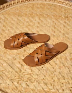 Mules plates Mona - Cuir boisé