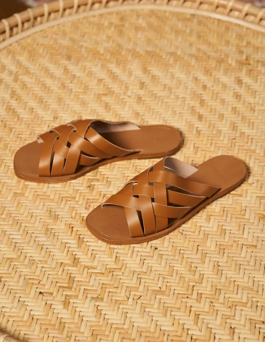 Mules plates Mona - Cuir boisé