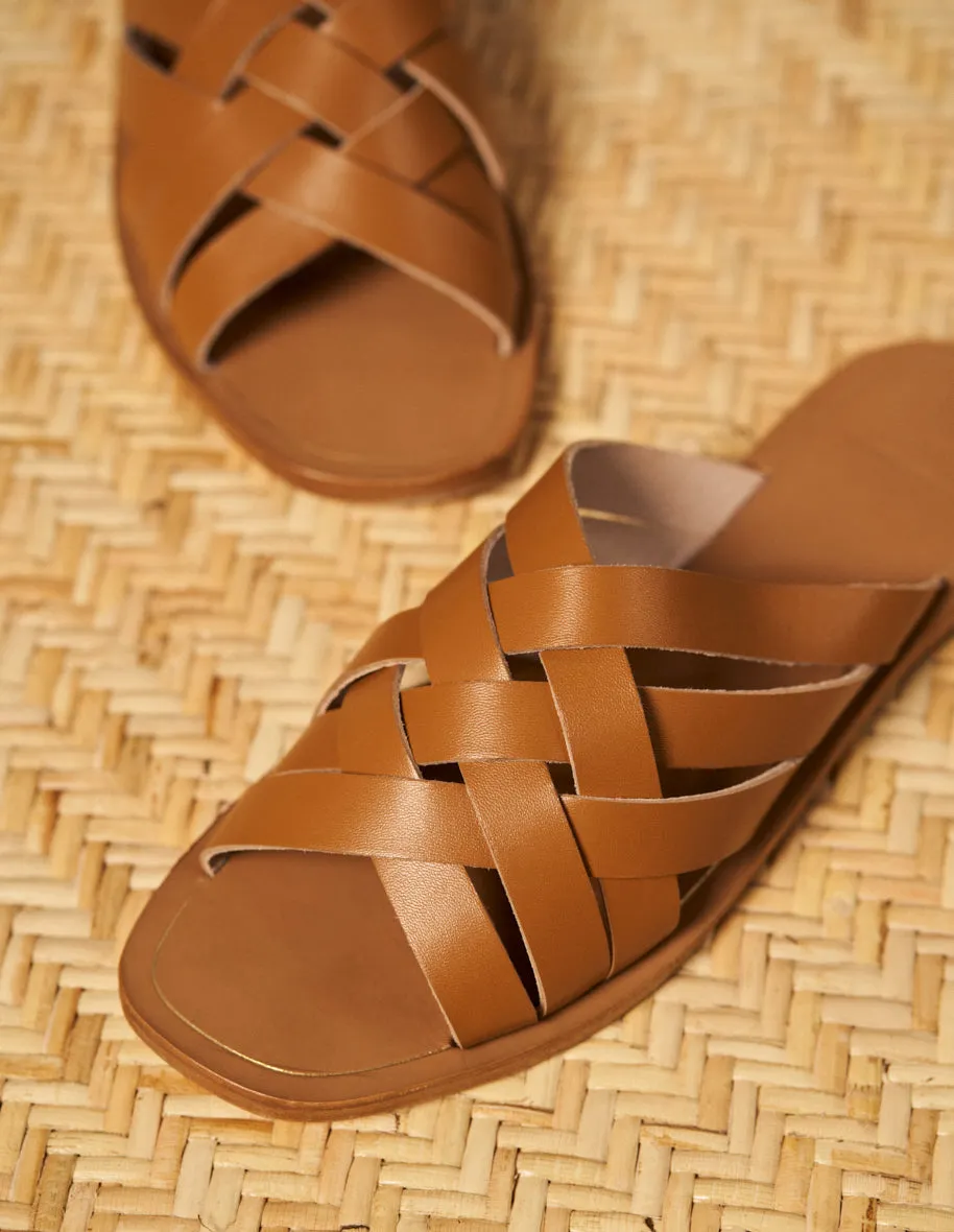 Mules plates Mona - Cuir boisé