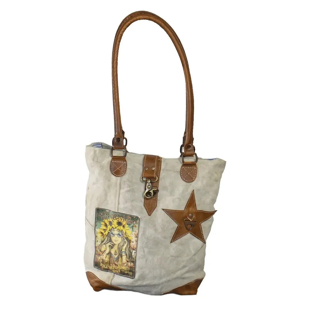 Natural Canvas Flower Child Shoulder Bag