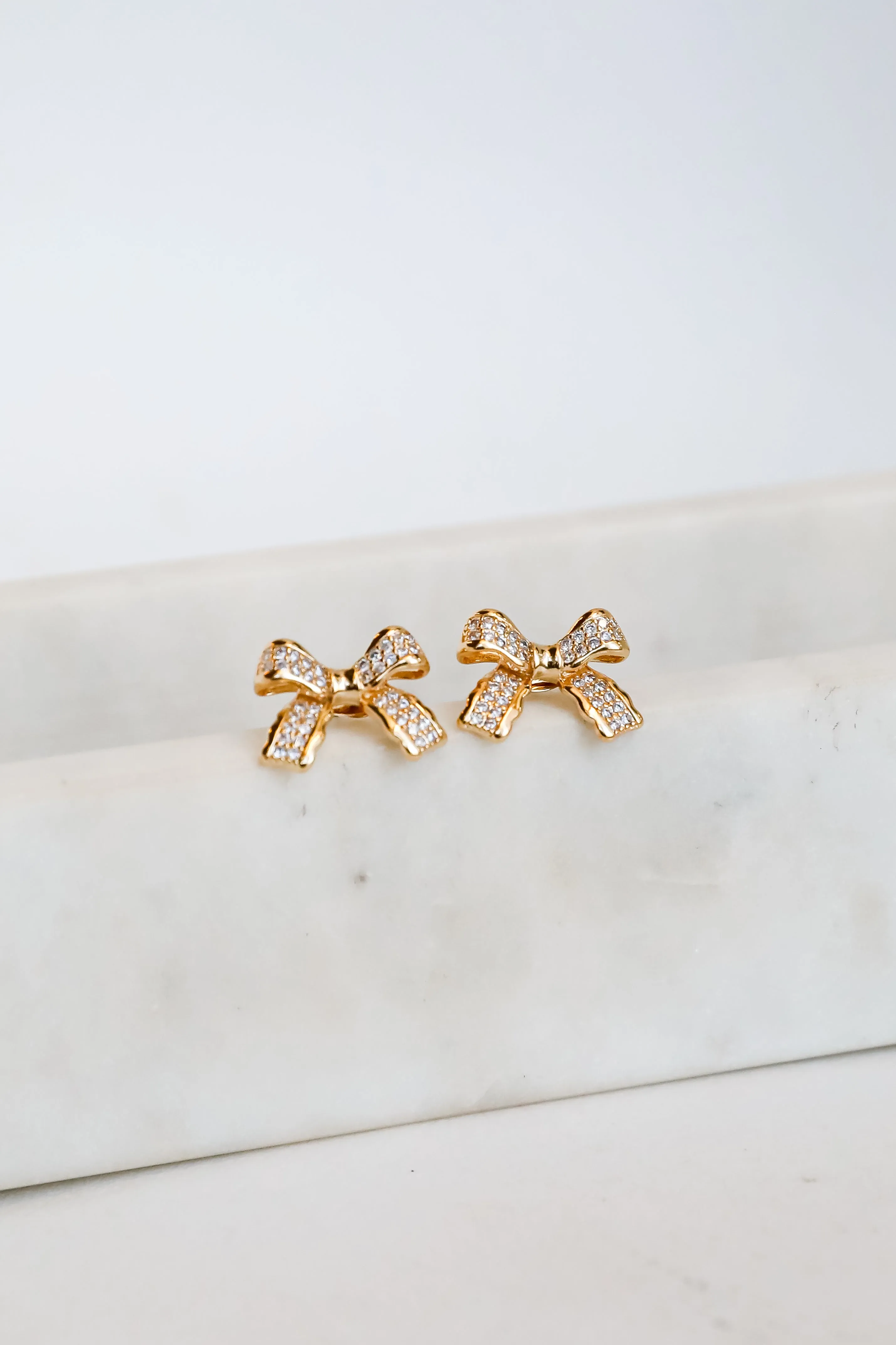 Nicole Gold Rhinestone Bow Earrings