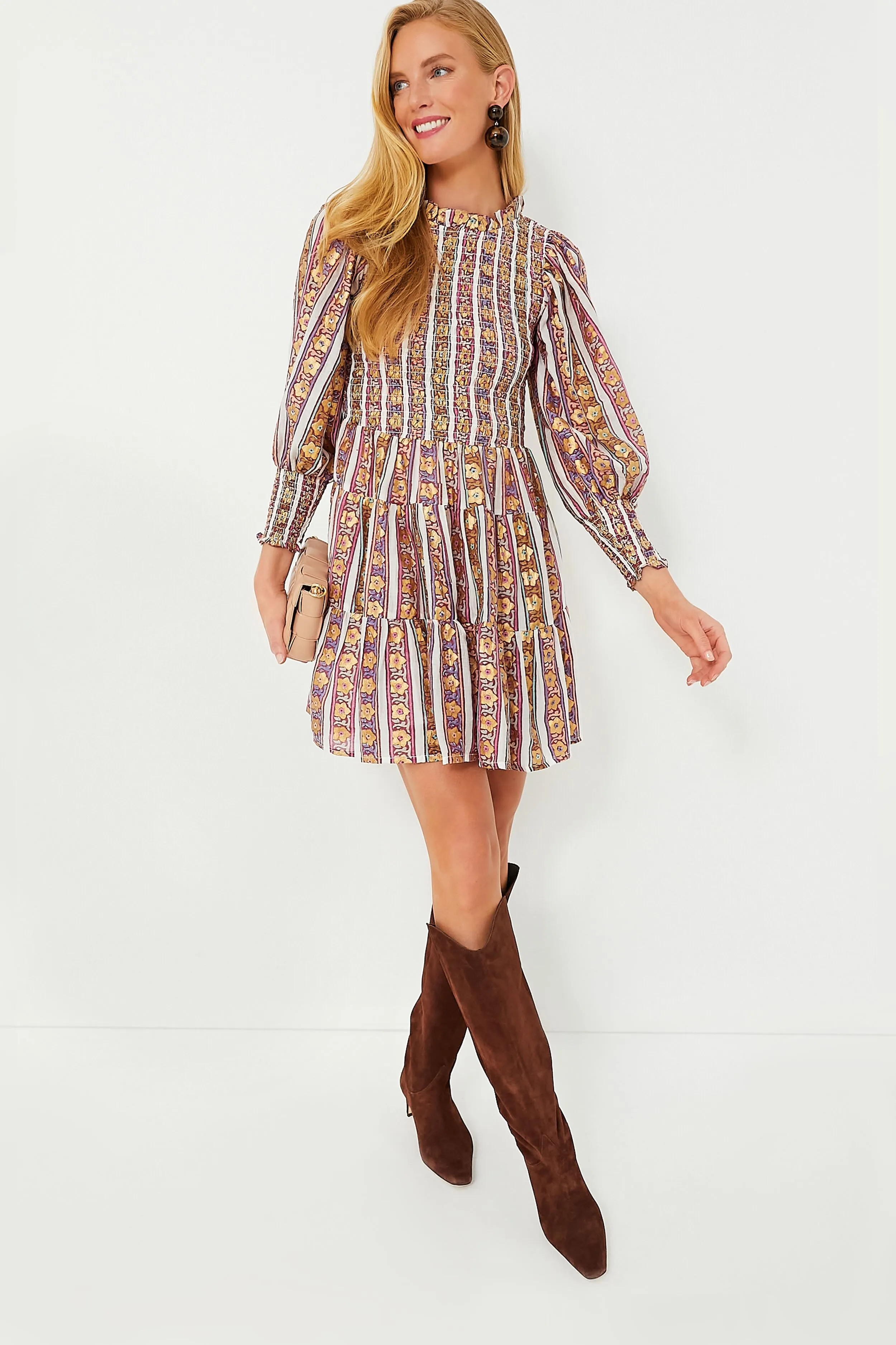 Olive Petal Smocked Flirty 3/4 Sleeve Dress