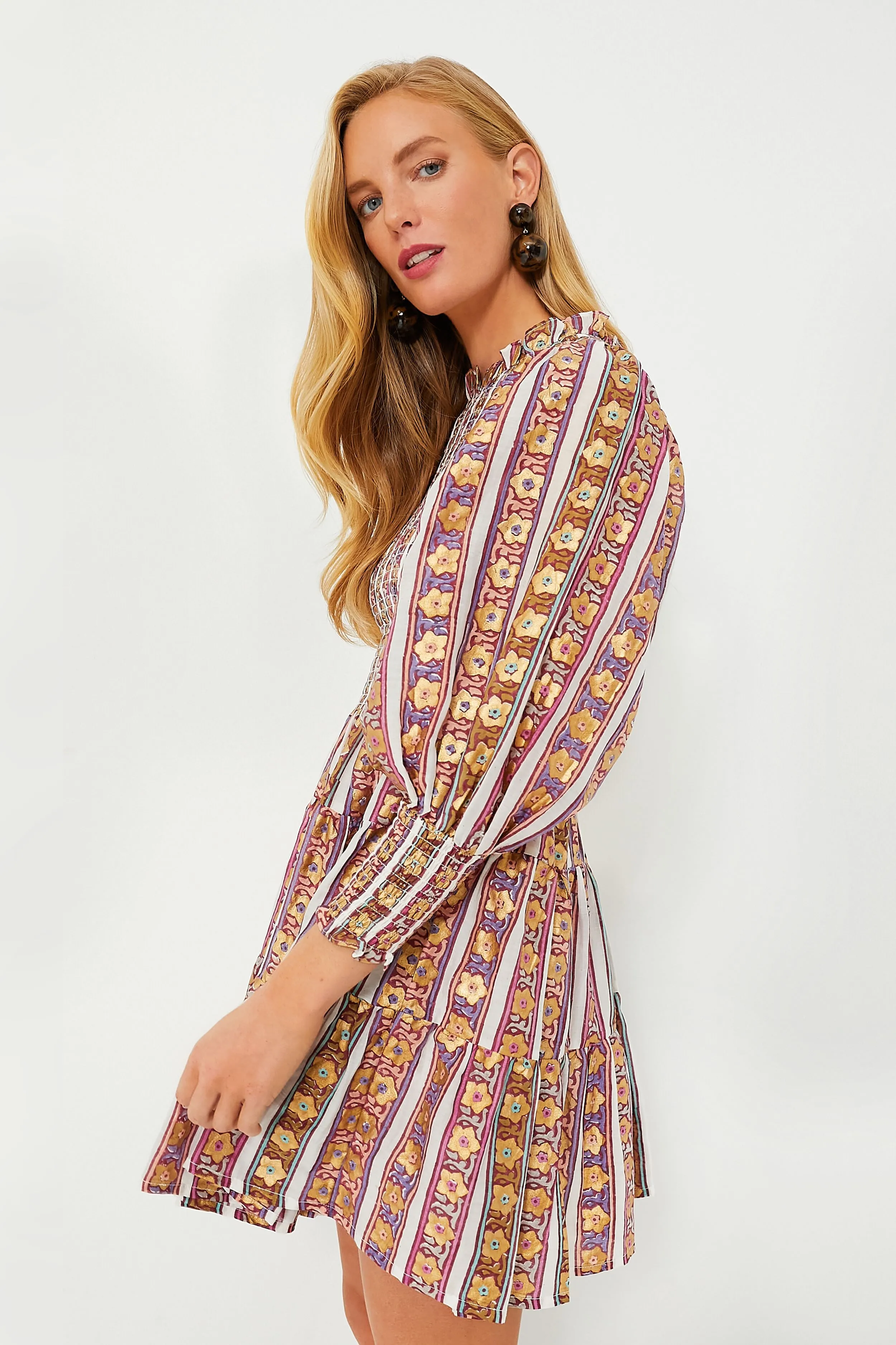 Olive Petal Smocked Flirty 3/4 Sleeve Dress