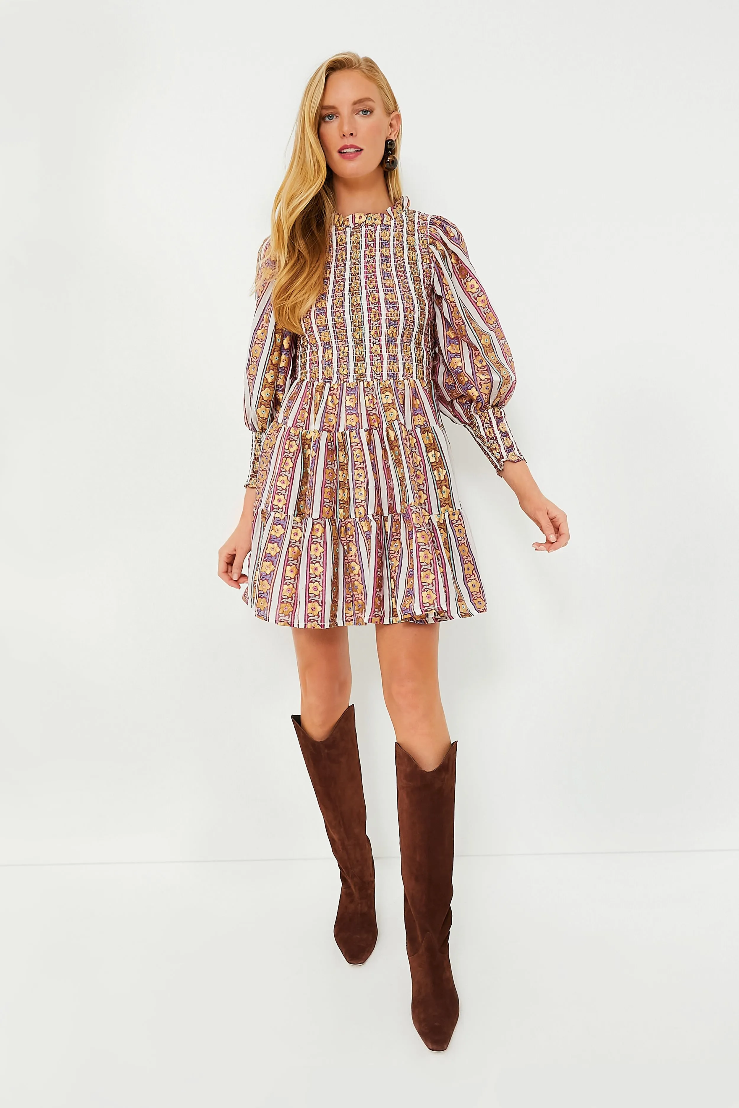 Olive Petal Smocked Flirty 3/4 Sleeve Dress