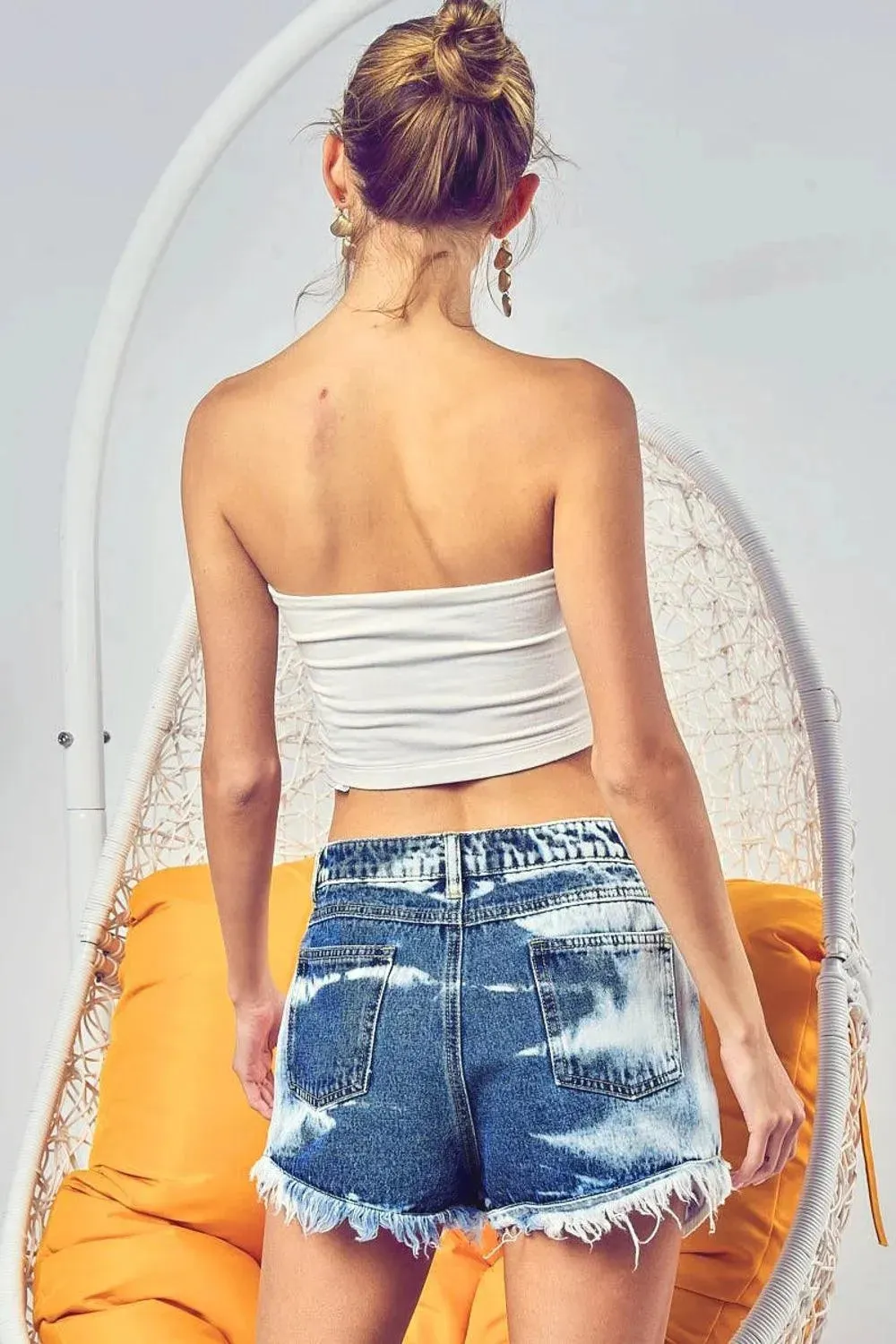 Patriotic Bleached Denim Shorts with US Flag Design