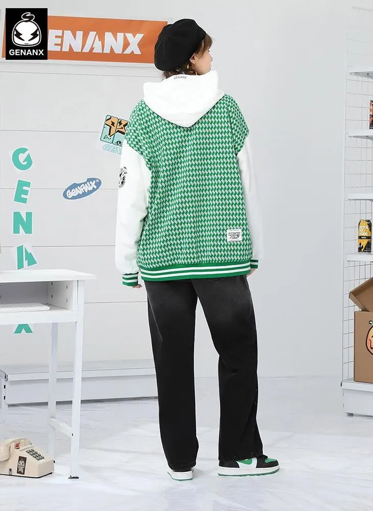 Plaid Letter Jacquard Baseball Collar Jacket