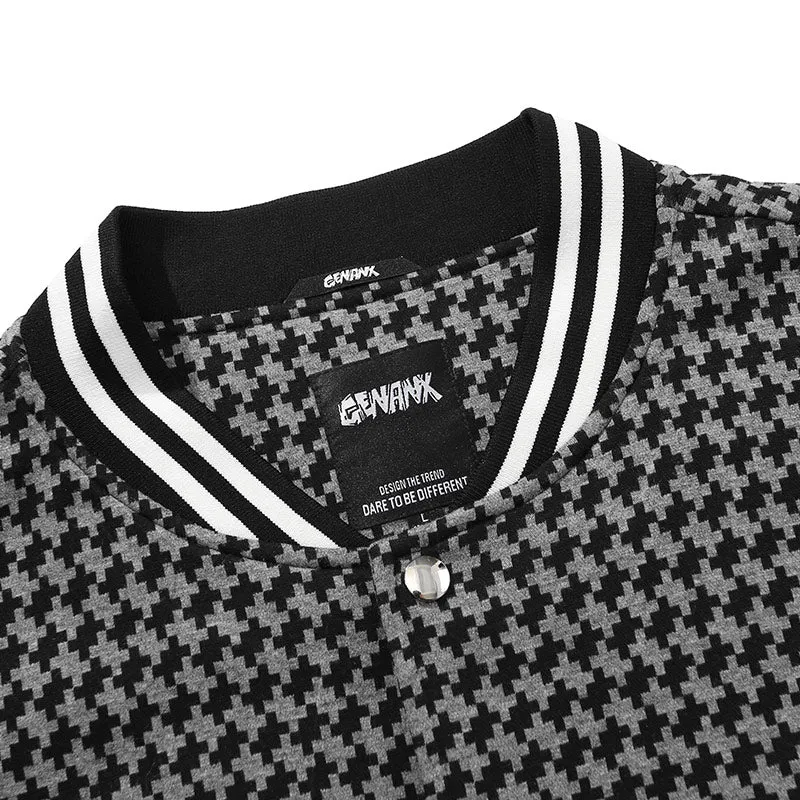Plaid Letter Jacquard Baseball Collar Jacket