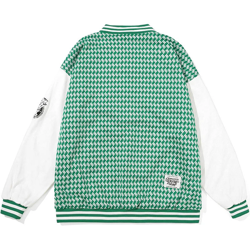 Plaid Letter Jacquard Baseball Collar Jacket