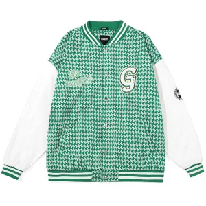 Plaid Letter Jacquard Baseball Collar Jacket
