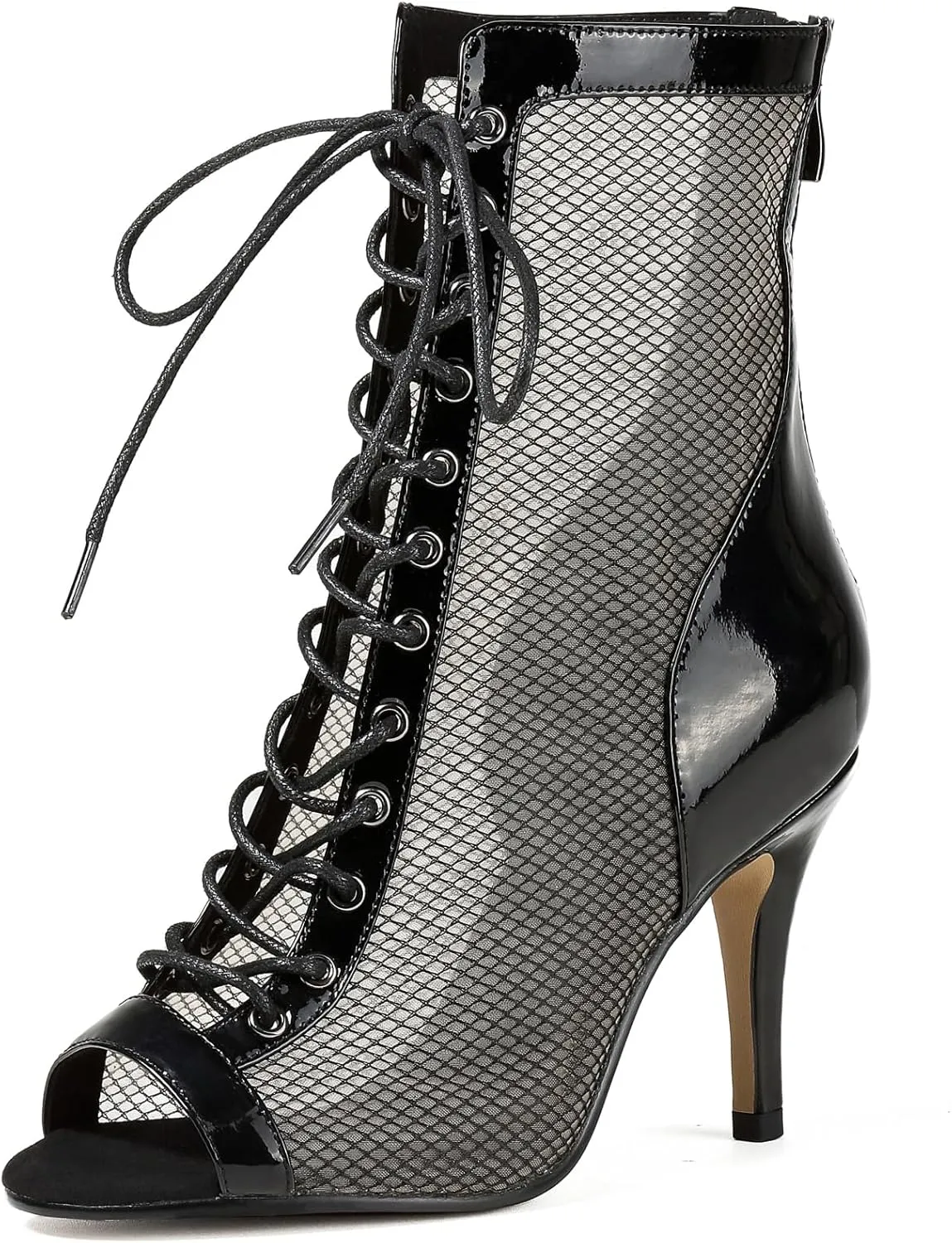 Professional Dancing Heels for Women's, Lace-Up Mesh Jazz Shoes,Zipper Peep Toe Booties,Pole Dance Boots