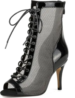Professional Dancing Heels for Women's, Lace-Up Mesh Jazz Shoes,Zipper Peep Toe Booties,Pole Dance Boots