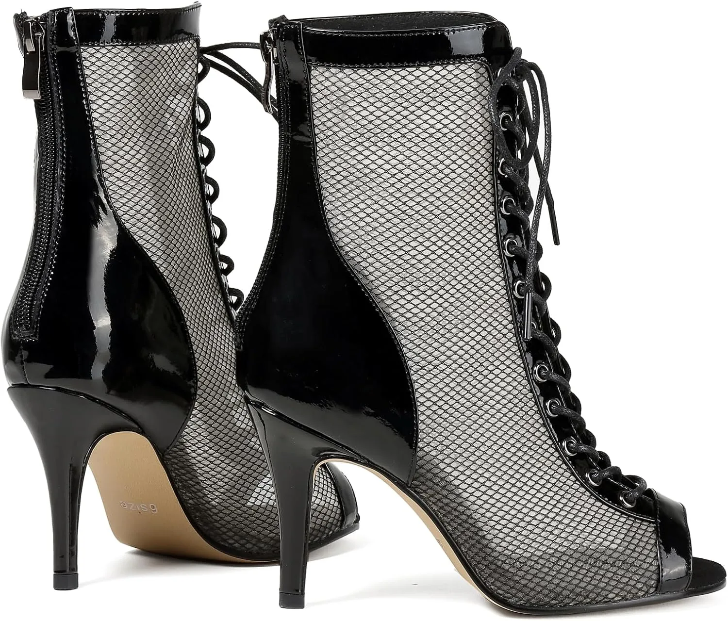 Professional Dancing Heels for Women's, Lace-Up Mesh Jazz Shoes,Zipper Peep Toe Booties,Pole Dance Boots
