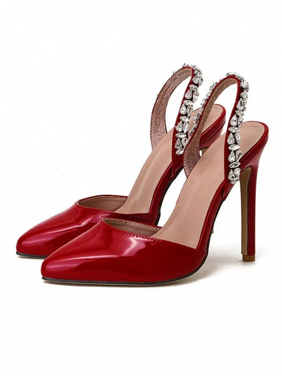 Rhinestone Embellished Stiletto Heel Sling Back Pumps