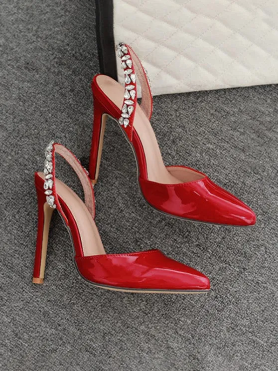 Rhinestone Embellished Stiletto Heel Sling Back Pumps