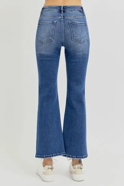 RISEN Full Size Distressed High Rise Crop Flare Jeans