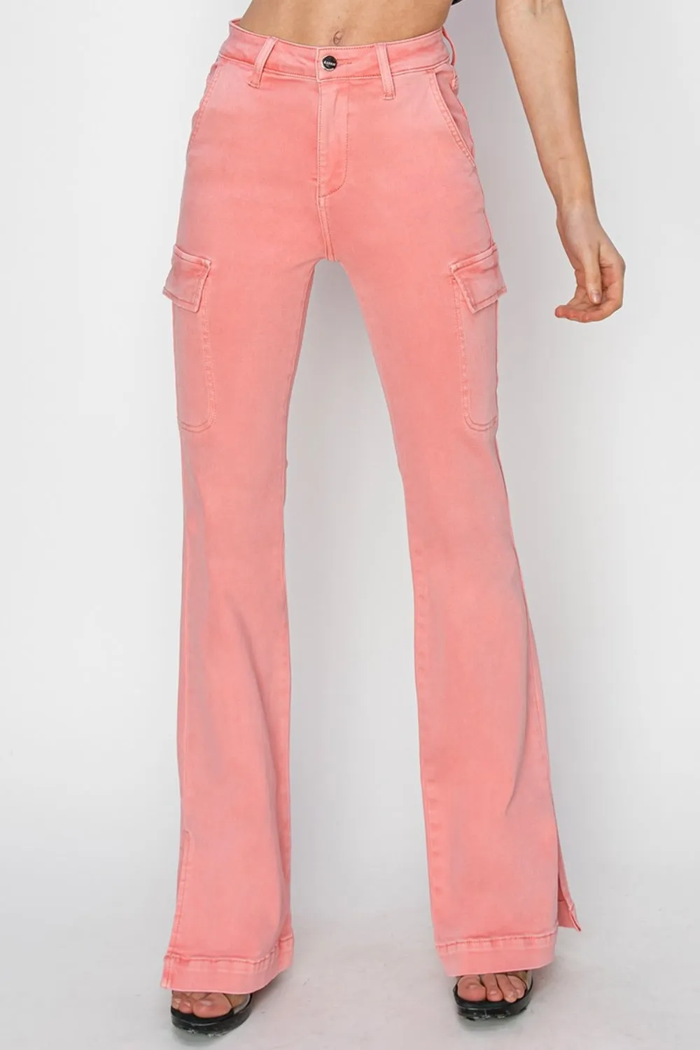 RISEN High Rise Side Slit Cargo Bootcut Jeans