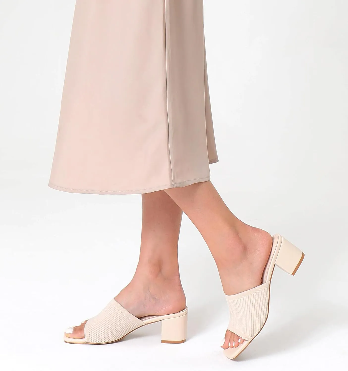 Shoe'N Tale Heeled Sandals For Women Square Open Toe Heeled Mules Chunky Block Low Heel Slip On Slides