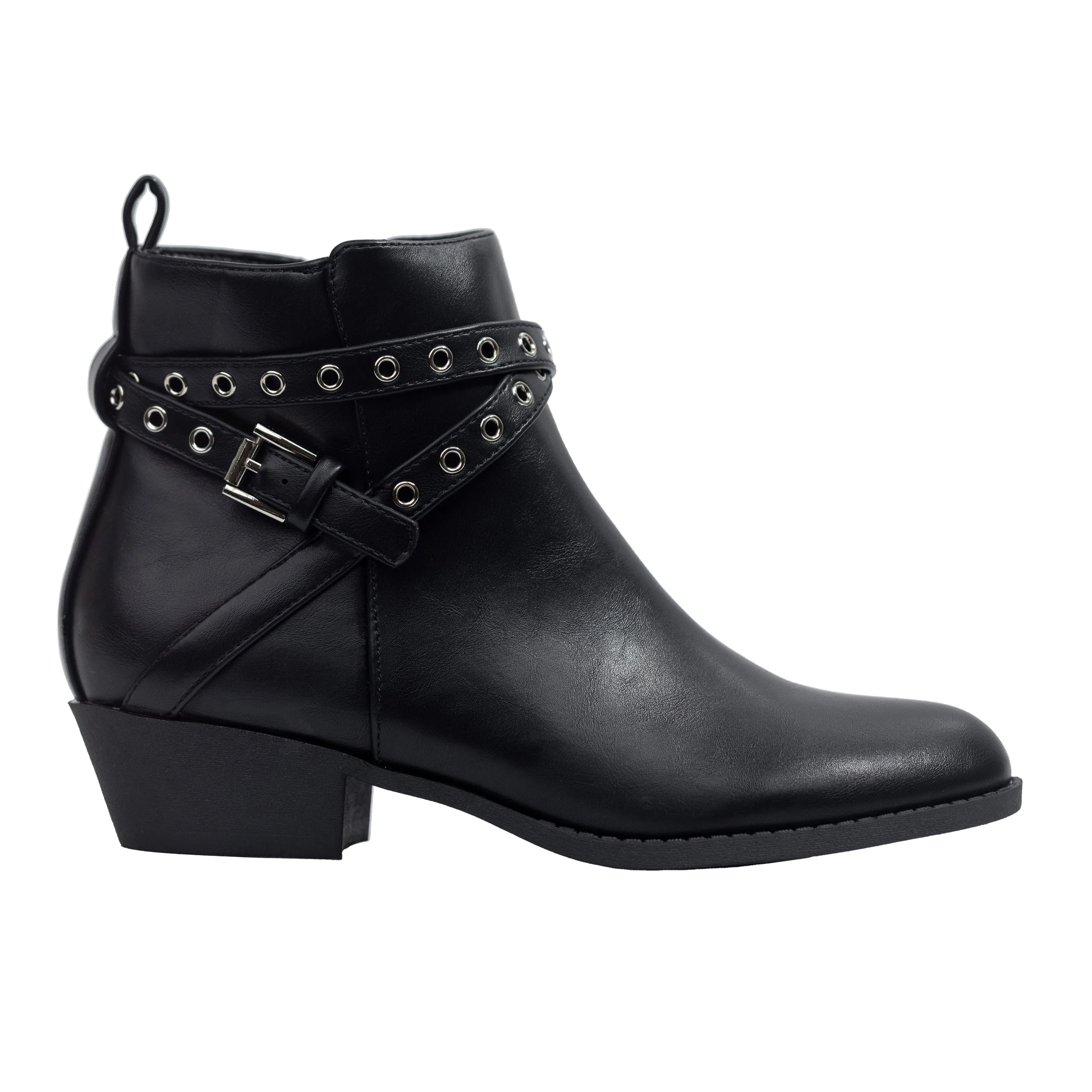 Silvia - Women's Chunky Low Heel Chelsea Booties Belt Buckle Detail