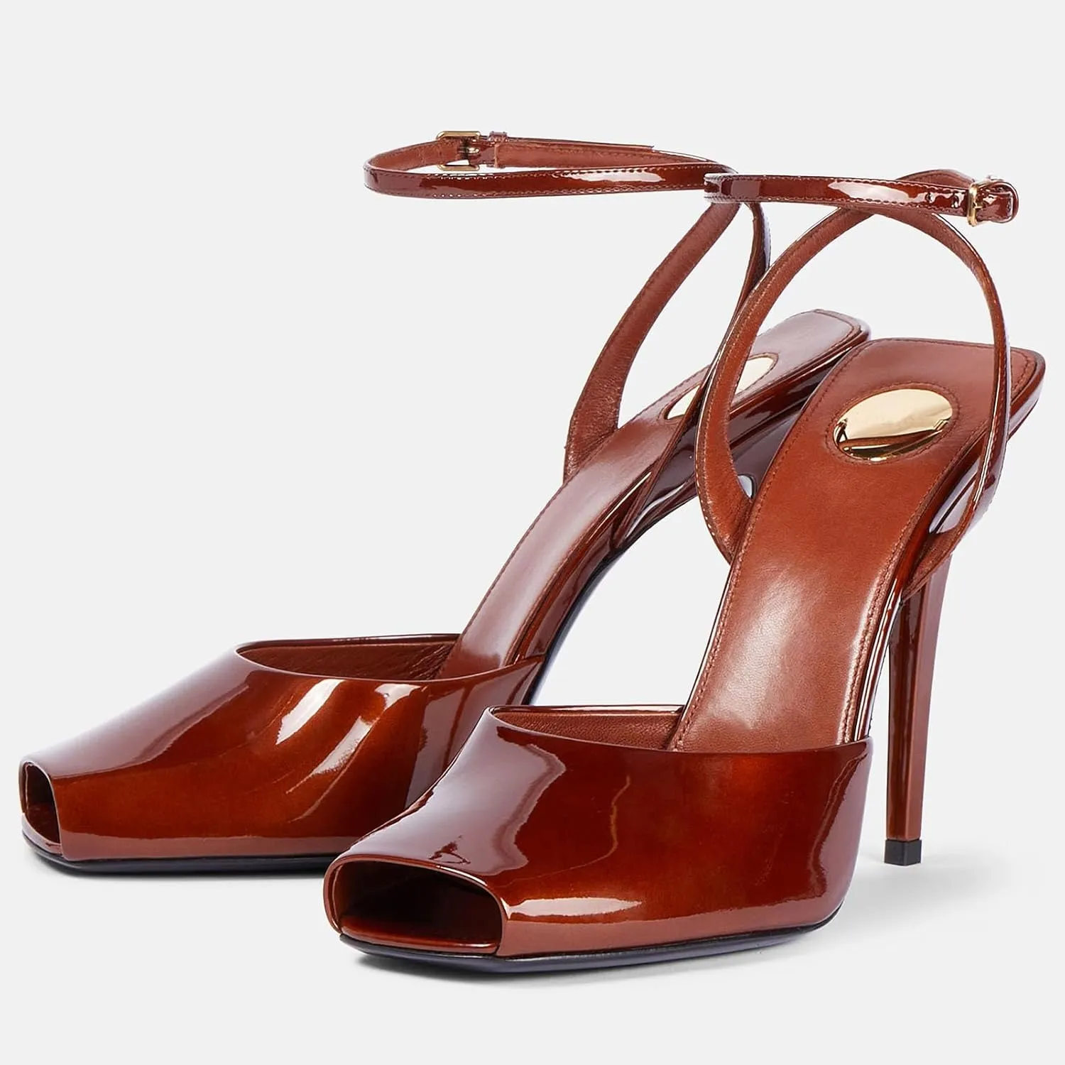 THESHY Womens Sandals Square Open Toe Stiletto High Heels Leather Ankle Strap Sandals Peep Toe Backless Buckle Dress Party Fashion Shoes for Women