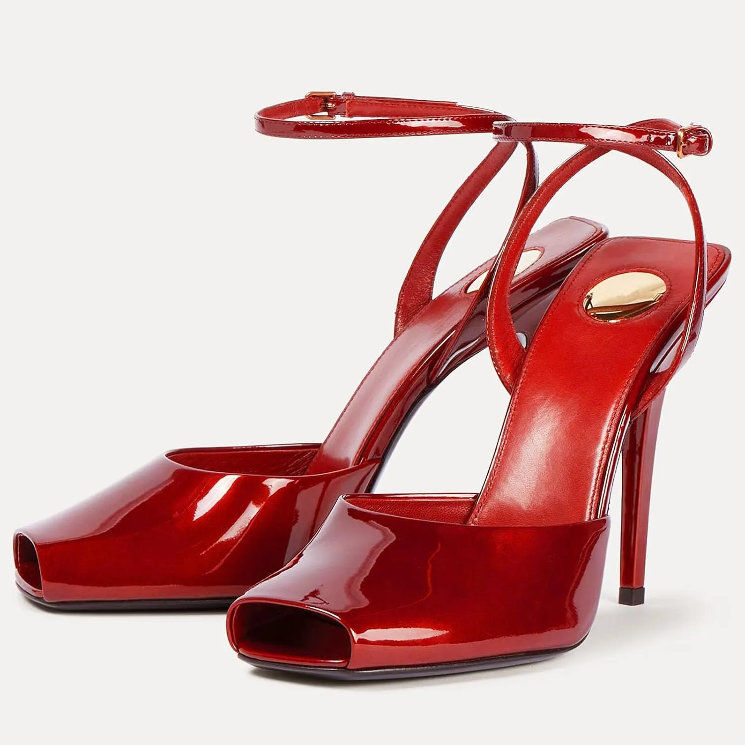 THESHY Womens Sandals Square Open Toe Stiletto High Heels Leather Ankle Strap Sandals Peep Toe Backless Buckle Dress Party Fashion Shoes for Women