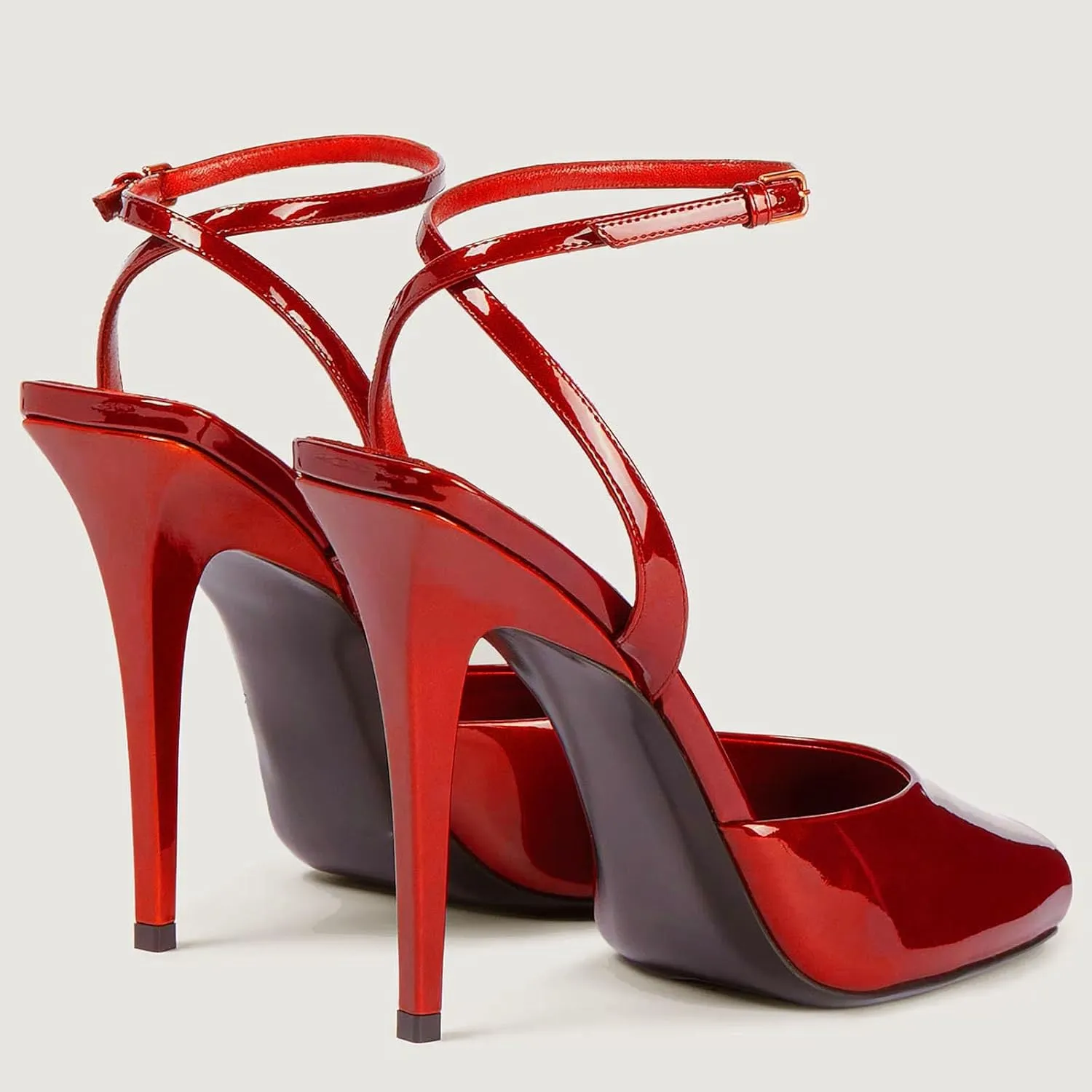 THESHY Womens Sandals Square Open Toe Stiletto High Heels Leather Ankle Strap Sandals Peep Toe Backless Buckle Dress Party Fashion Shoes for Women