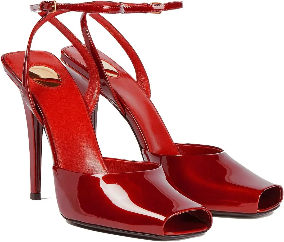 THESHY Womens Sandals Square Open Toe Stiletto High Heels Leather Ankle Strap Sandals Peep Toe Backless Buckle Dress Party Fashion Shoes for Women