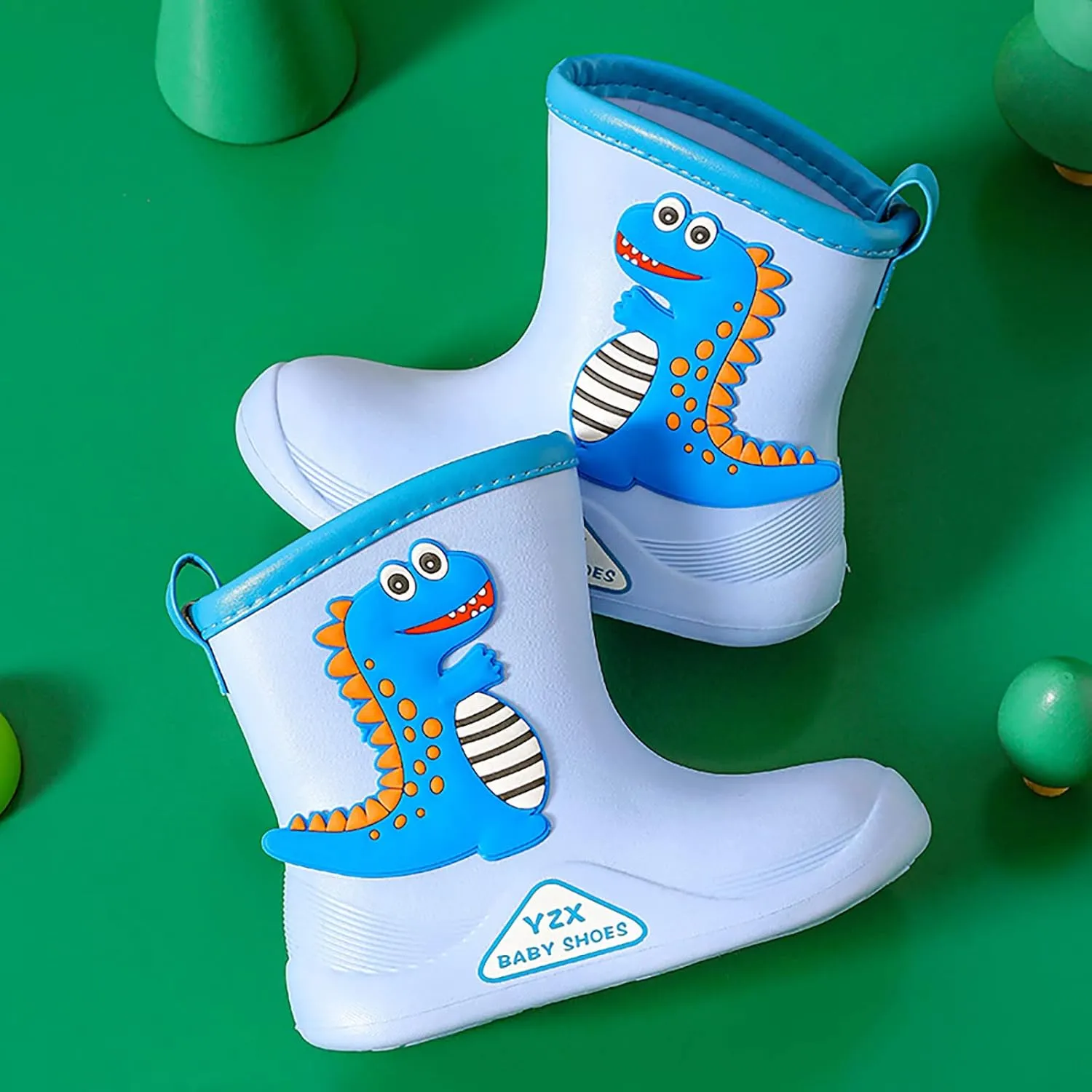 Toddler Dinosaur Rain Boots, Waterproof Rubber Kids Rain Boots for Girls Boys Unisex-Child Outdoor Toddler Furry Boots