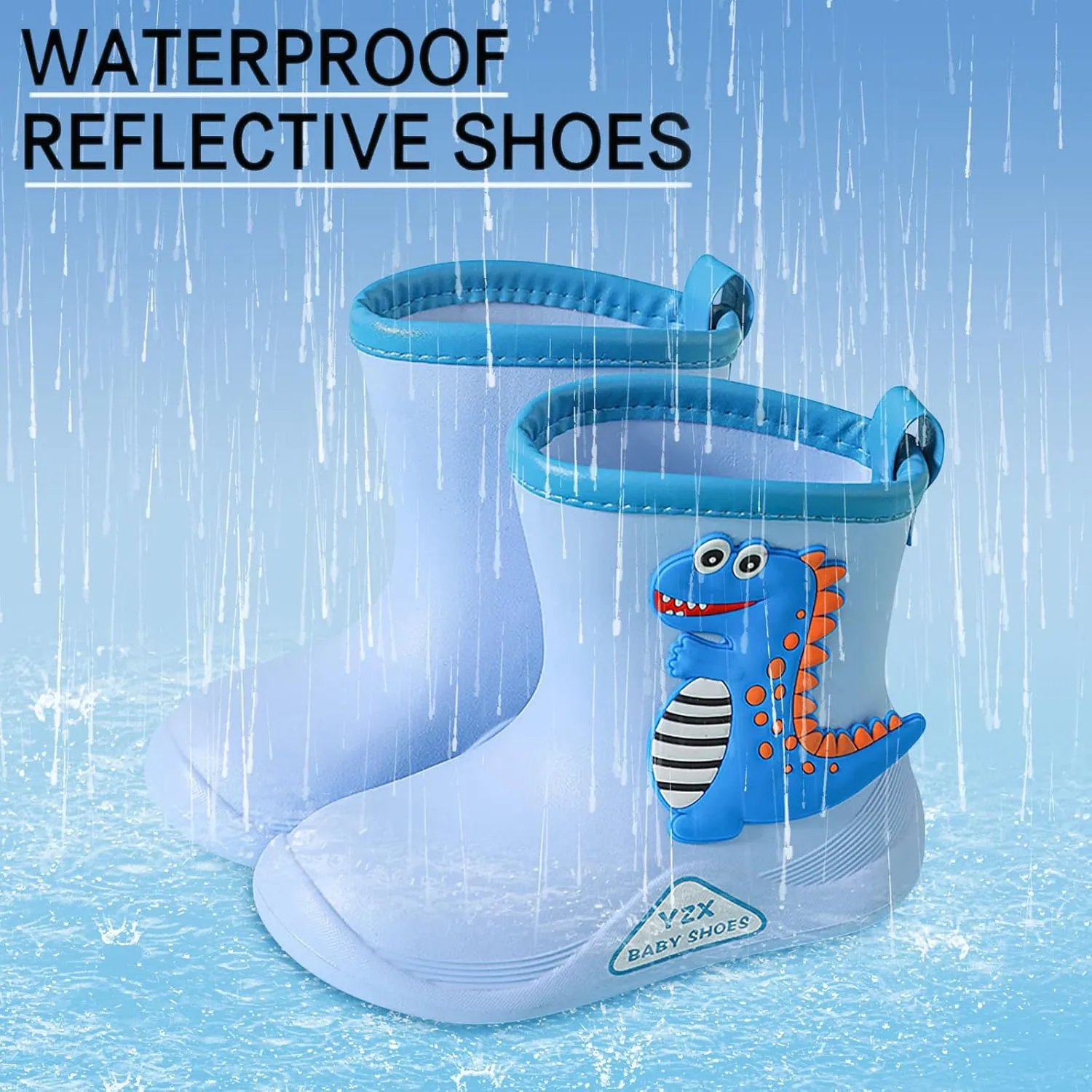 Toddler Dinosaur Rain Boots, Waterproof Rubber Kids Rain Boots for Girls Boys Unisex-Child Outdoor Toddler Furry Boots
