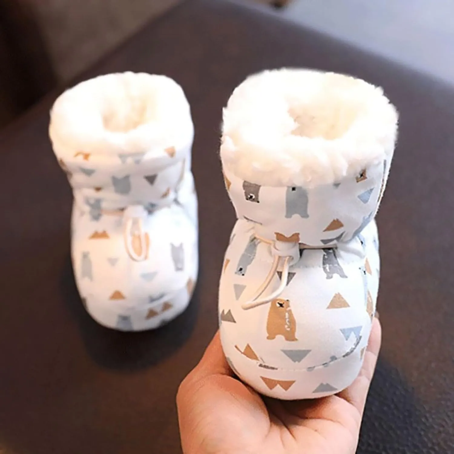 Toddler Fuzzy Fleece Plush Lined Booties With Lace Baby Infant Newborn Girls Boys Warm Boots Winter Outdoor Indoor Shoes