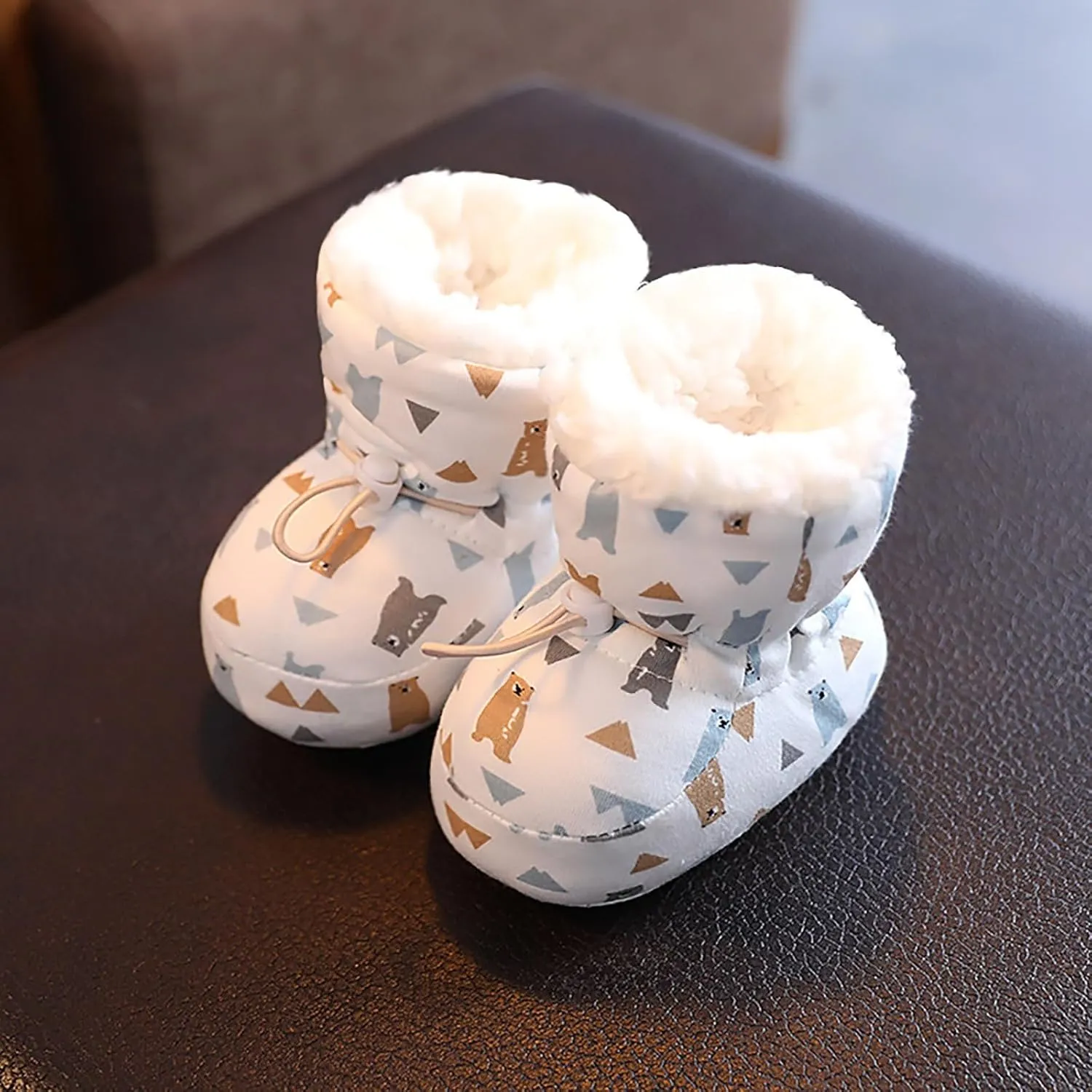 Toddler Fuzzy Fleece Plush Lined Booties With Lace Baby Infant Newborn Girls Boys Warm Boots Winter Outdoor Indoor Shoes