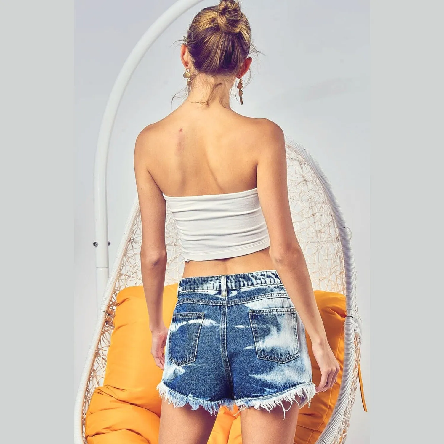 US Flag Theme Bleached Denim Shorts