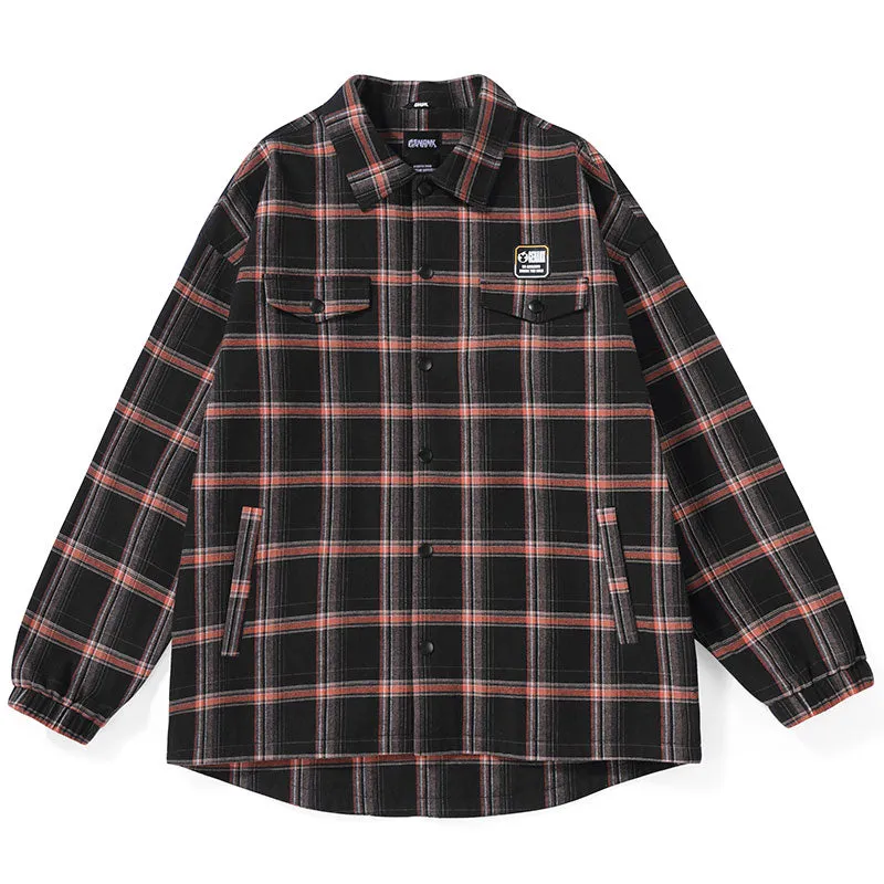 Vintage Plaid Typography Label Jacket