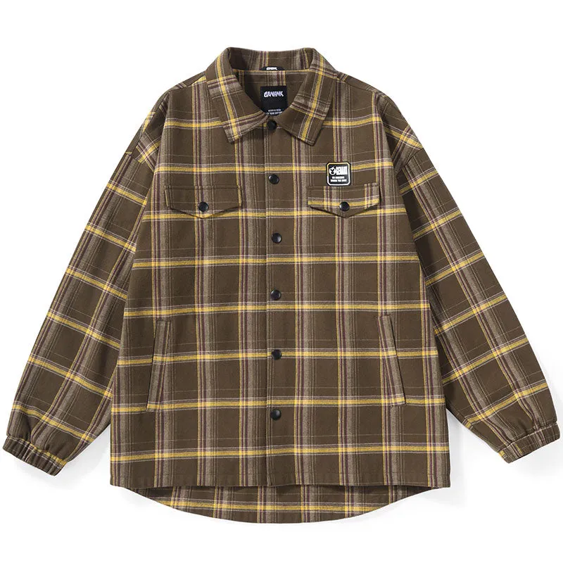 Vintage Plaid Typography Label Jacket